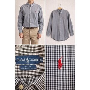Preppy Office Ralph Lauren Blake XL Gingham Check Button Down Shirt Blue White